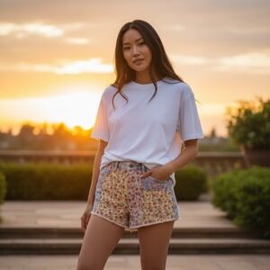 FARM Rio Anthropologie Floral Patchwork Denim Jean Shorts Size 27 Boho Summer